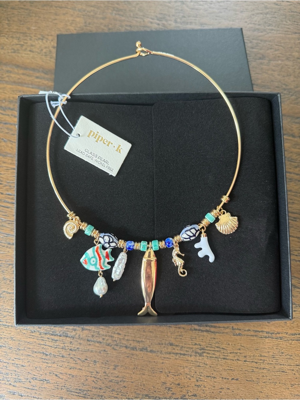 NWT Piper.k Gold Charm Collar Necklace with Multicolor Ocean Charms